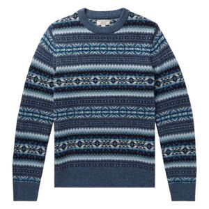 J.Crew Fair Isle Men's XS Lambswool Blue Patterned Crewneck Sweater Style AT558